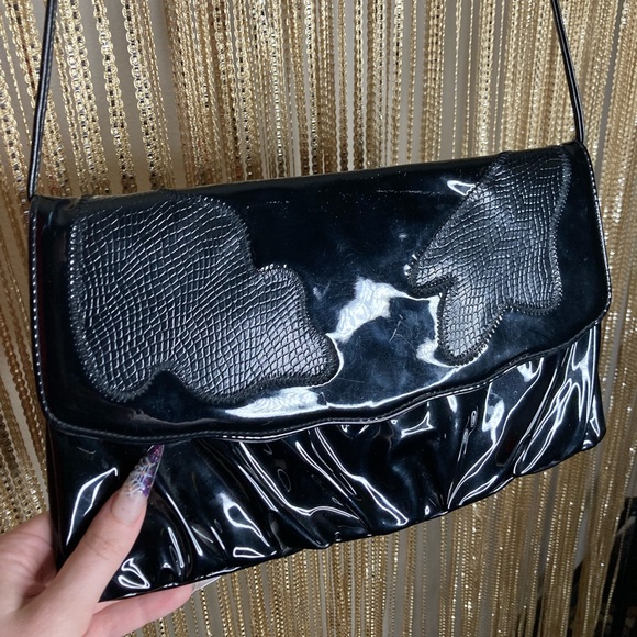 Vintage patent leather oversized clutch envelope purse handbag - Picture 2 of 6